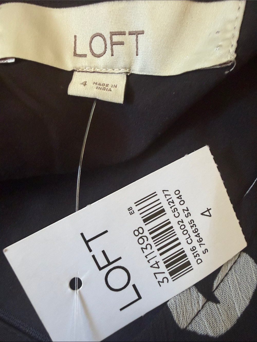 LOFT Paisley Flounce Midi Dress Blue Black Sheer Long Sleeve Boho Size 4 - Picture 7 of 8